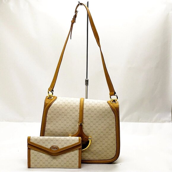 Vintage Gucci Shoulder Bag Beige PVC mon-338-091525 - Picture 1 of 16